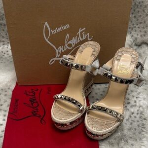Christian Louboutin Cataclou Beige Embossed Payton Studded Espadrilles